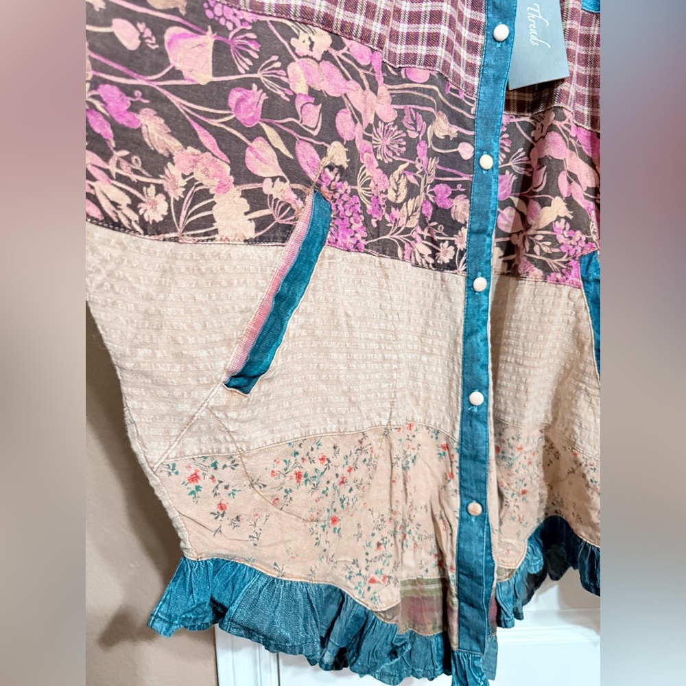 NWT Young Threads M pp29 Patchwork Denim Button-U… - image 3